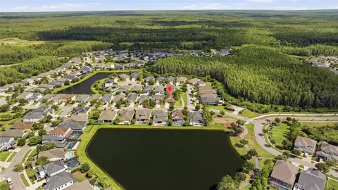 a view of a lake with a house