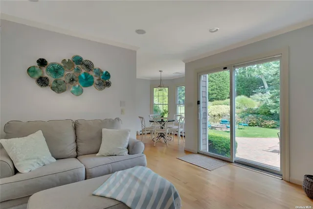a living room with furniture plant and a window