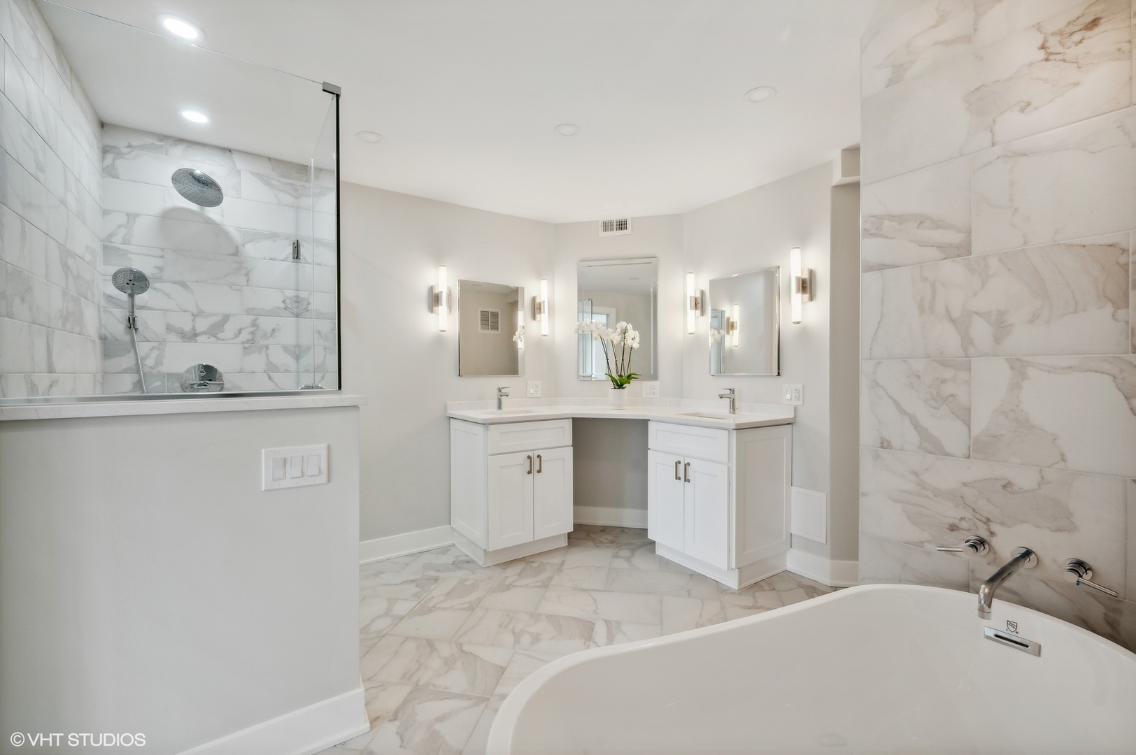 3801 Mission Hills Road, Unit 510 Northbrook, IL 60062 - Photo 13 of 21 a bathroom with a double vanity sink mirror and shower