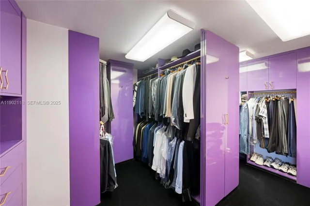 a view of walk in closet with clothes and shoes