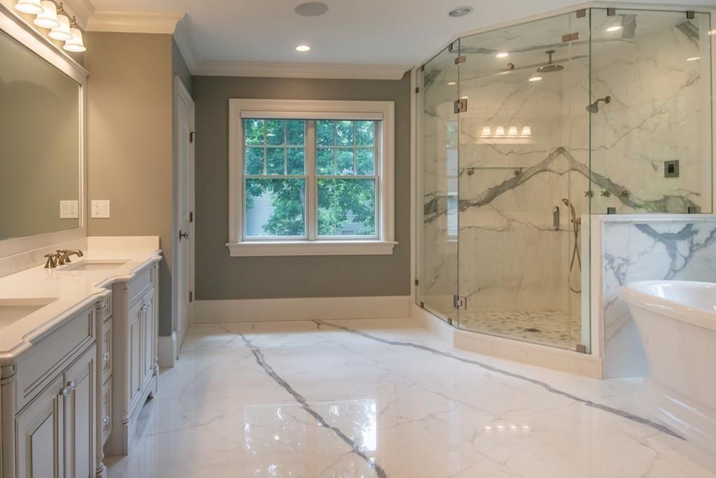 49 Bristol Road Wellesley, MA 02481 - Photo 17 of 30 a bathroom with a granite countertop sink a toilet and shower