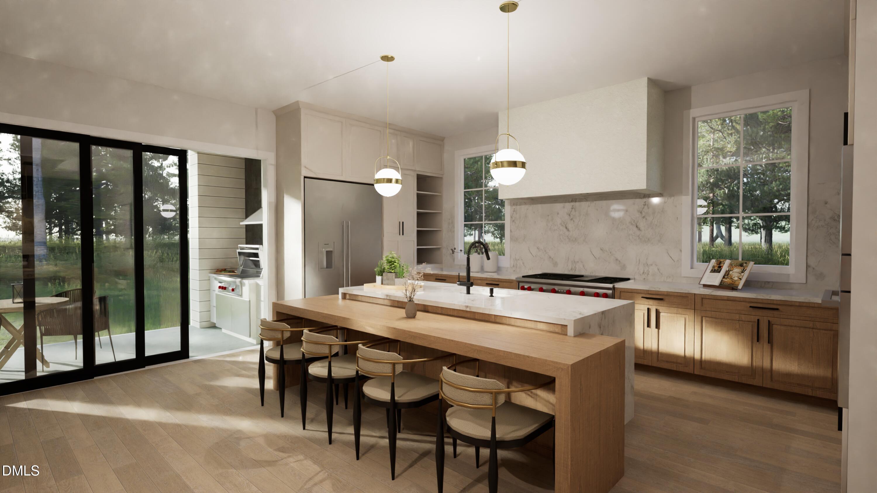 6832 Greystone Drive Raleigh, NC 27615 - Photo 22 of 51 a kitchen with a stove a sink dishwasher a kitchen island with chairs and wooden cabinets