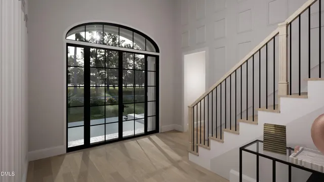 a view of an empty room with a fireplace