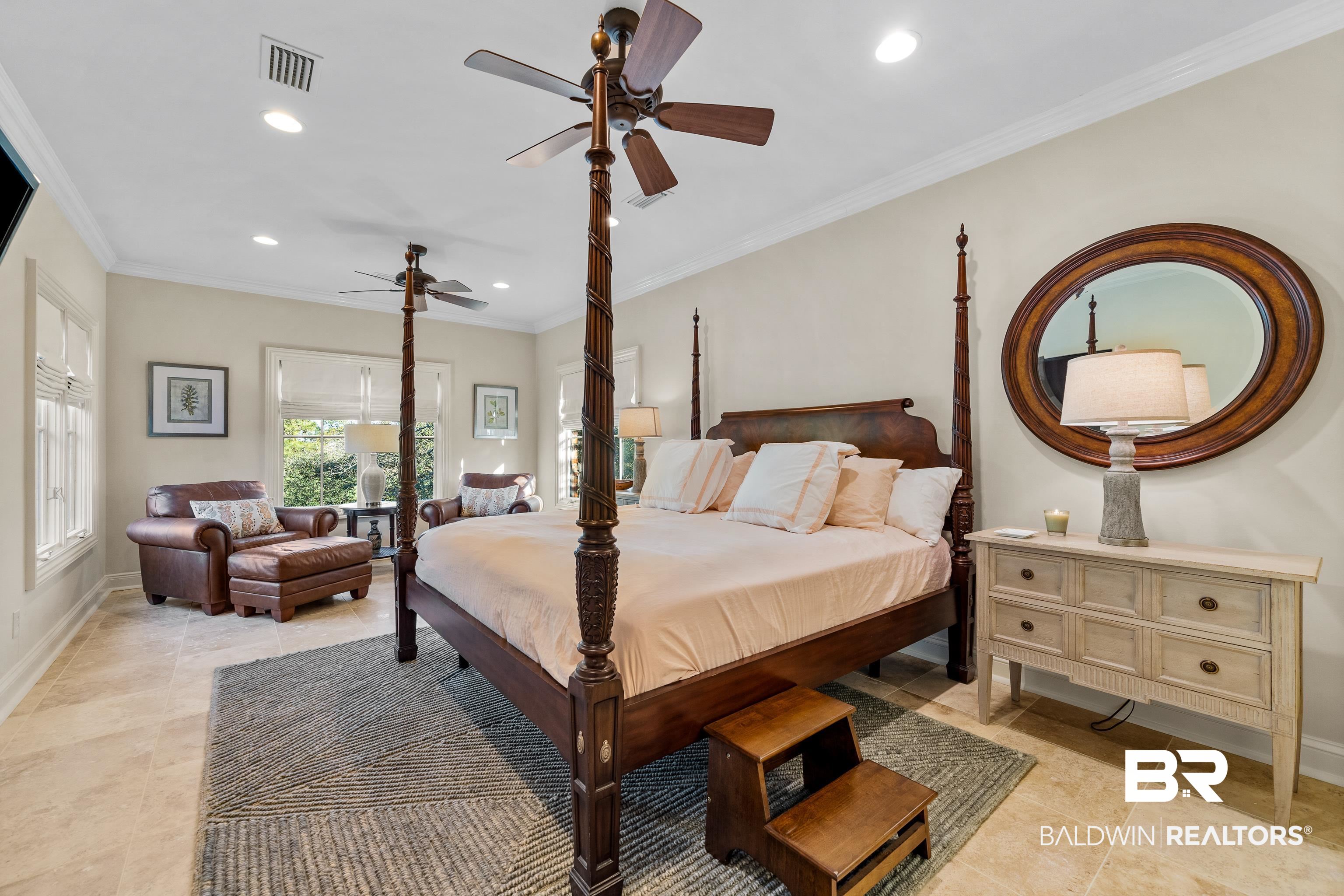 3613 Old Park Road Gulf Shores, AL 36542 - Photo 45 of 72 Bedroom featuring baseboards, recessed lighting, visible vents, and crown molding