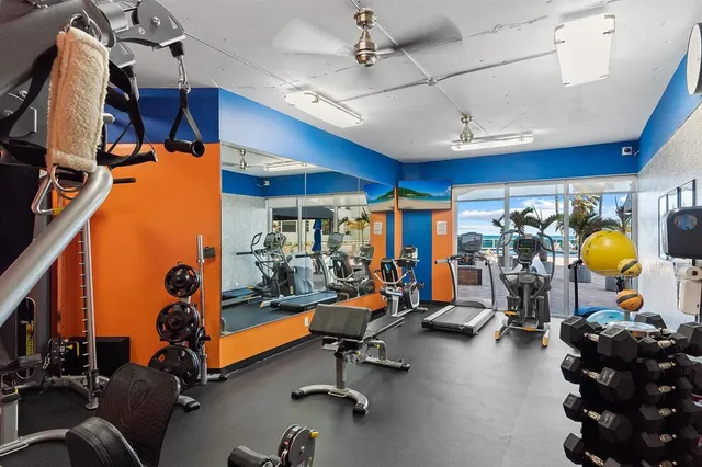 a view of a room with gym equipment