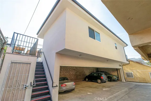 a car parked in front of a house