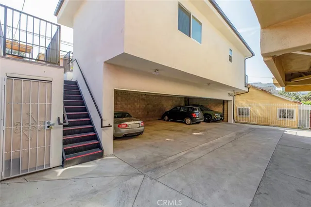 a view of a car parked in garage