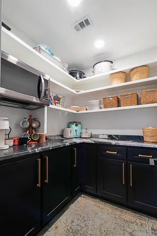 a kitchen with lots of counter top space