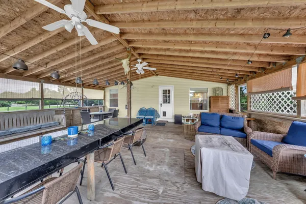 a outdoor space with lots of tables and chairs