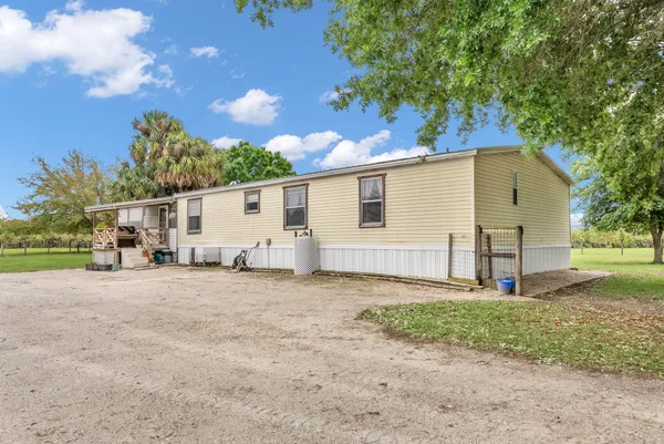 a view of a house with backyard and a tree