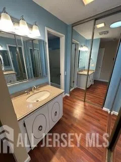 a bathroom with a sink and mirror