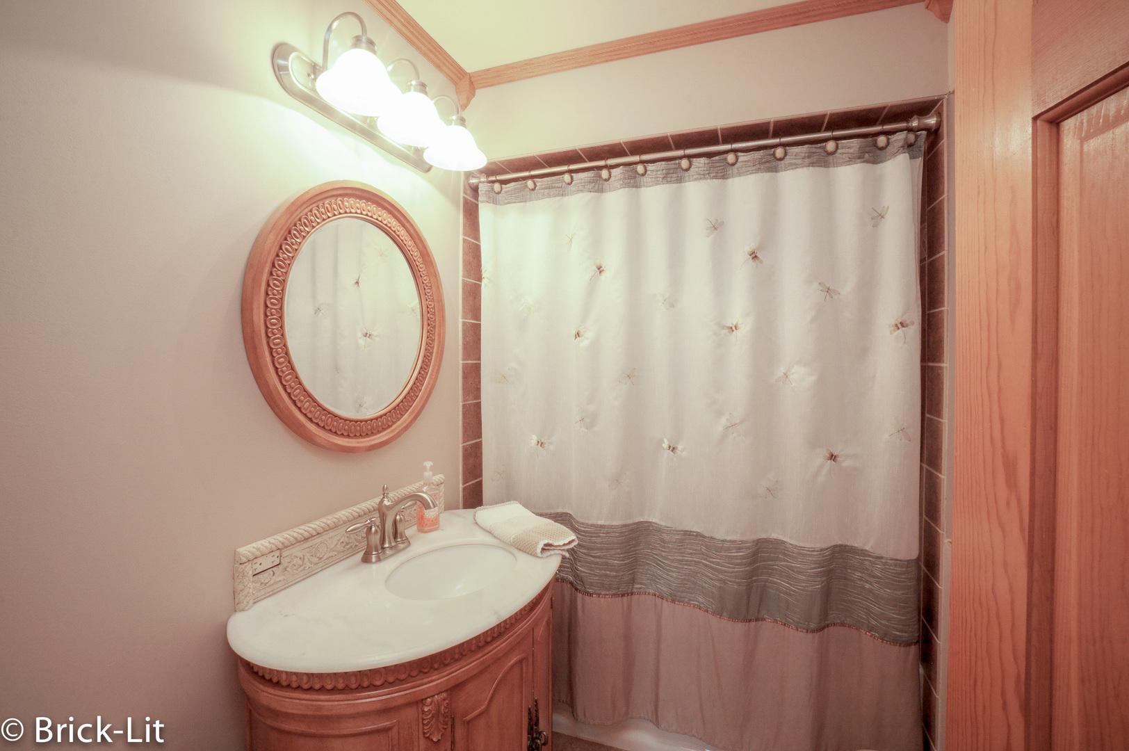 23959 South Schoolhouse Road Manhattan, IL 60442 - Photo 19 of 31 a bathroom with a sink a mirror a bathtub and a shower