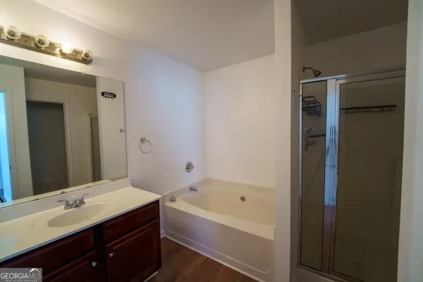 a bathroom with a bathtub