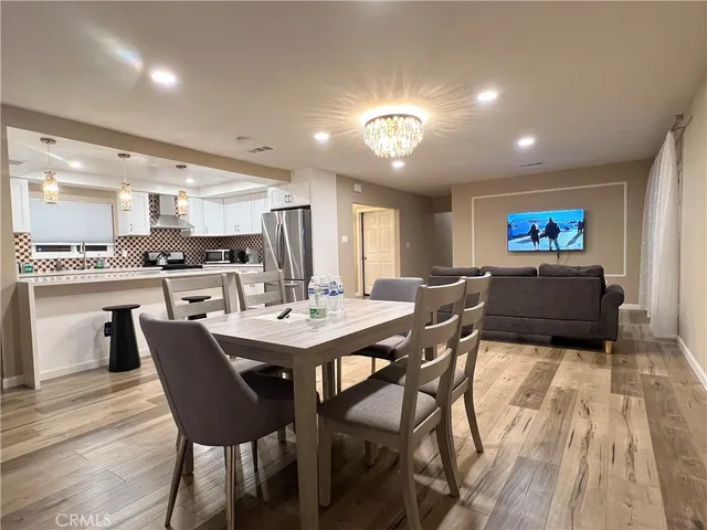 a view of a dining area with furniture