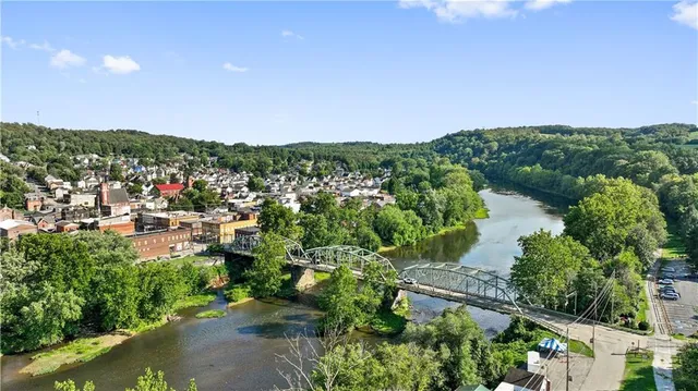 a view of a lake with a city