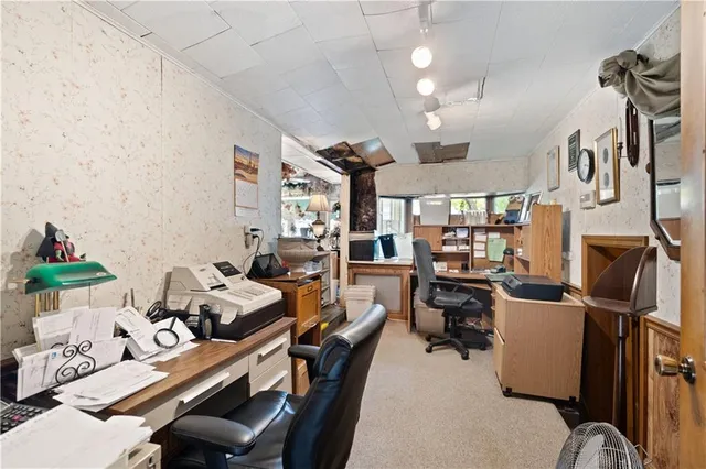 a workspace with furniture