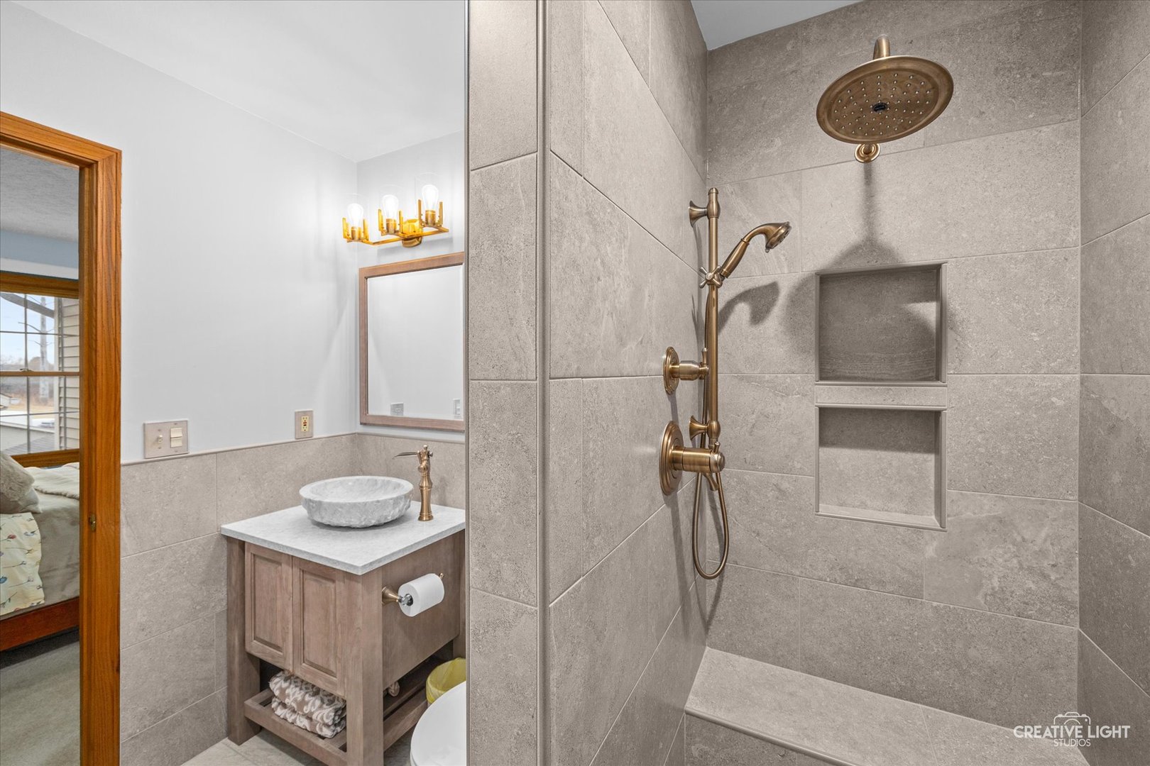 470 South Peace Road Sycamore, IL 60178 - Photo 20 of 25 a bathroom with a granite countertop sink a toilet and shower