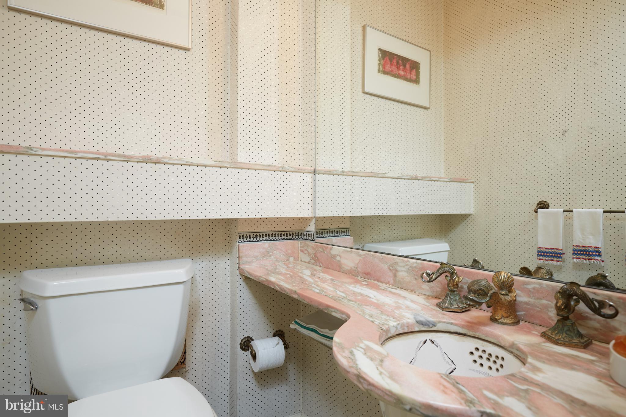 3033 West Ln Keys Northwest Washington, DC 20007 - Photo 12 of 30 a bathroom with a granite countertop sink a toilet and a mirror