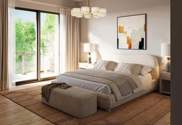 a bedroom with bed and a window