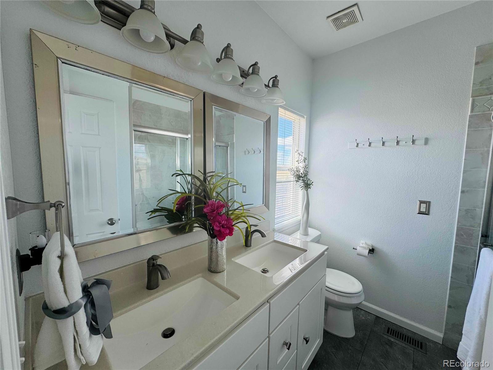 7498 Patrick Trail Elizabeth, CO 80107 - Photo 19 of 45 a bathroom with a sink and mirror with toilet