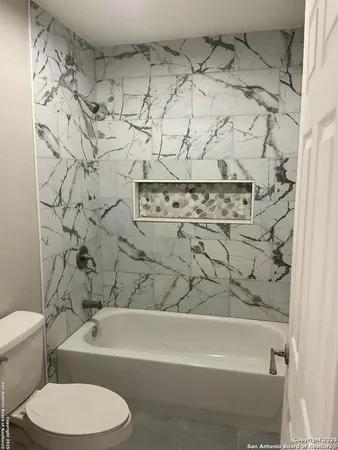 a bathroom with a toilet and a bathtub