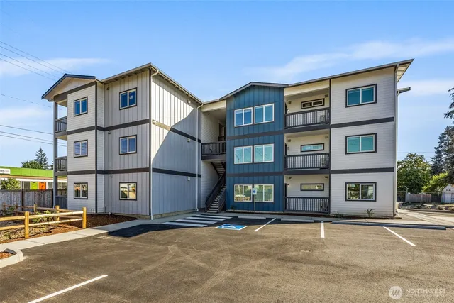 a front view of a building with street