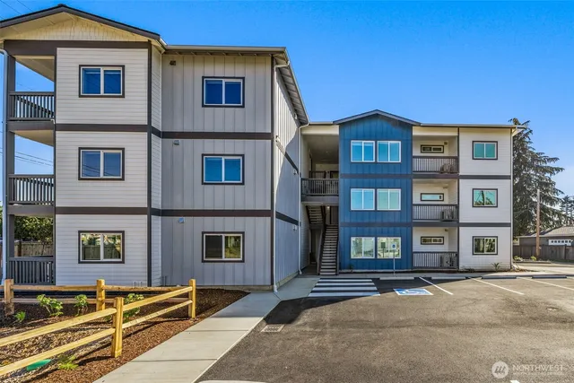 a front view of multi story residential apartment building