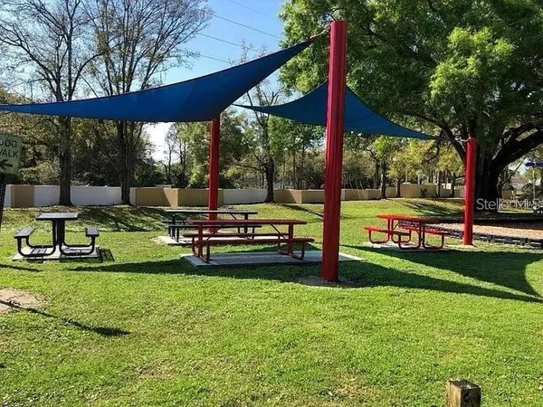 a view of a park with slide