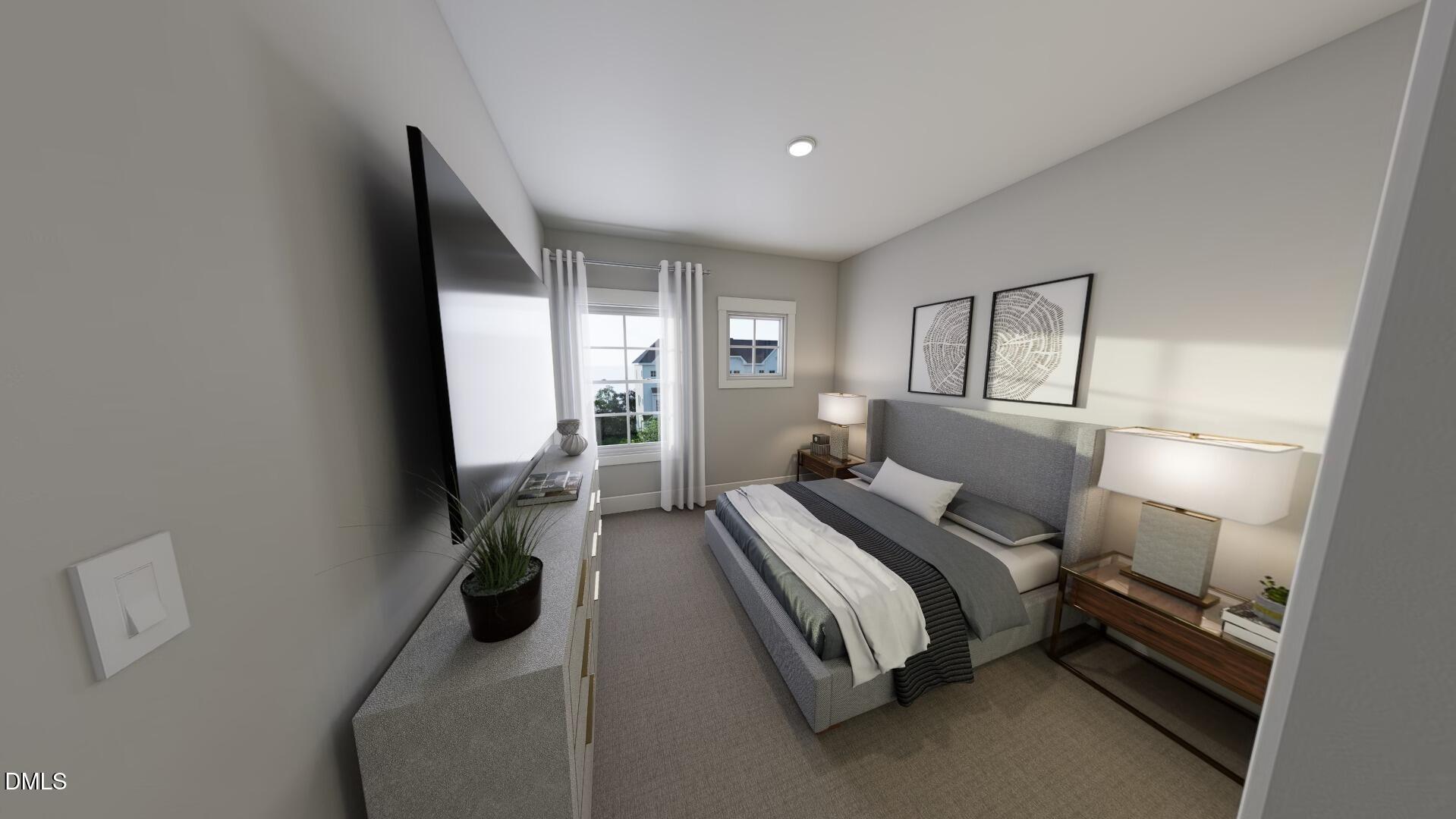 2411 Adrift Road Fuquay-Varina, NC 27526 - Photo 18 of 37 a bedroom with a bed and a flat tv screen on dresser