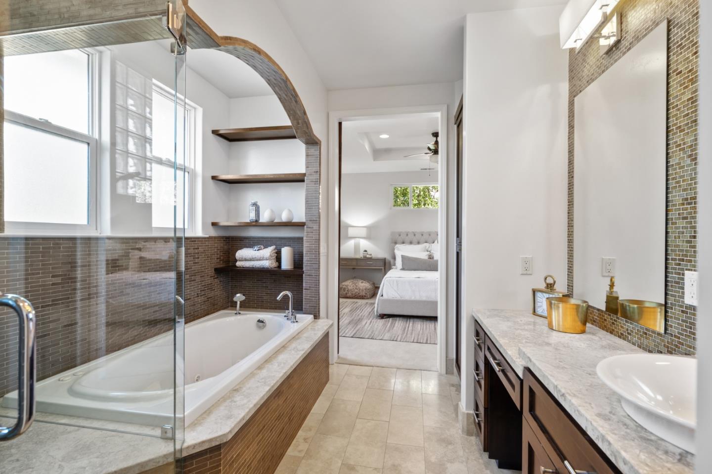 1161 Morton Court Mountain View, CA 94040 - Photo 19 of 33 a bathroom with a granite countertop tub sink and mirror