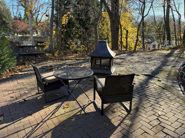 a view of a chairs and table on the patio