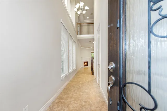 a view of a livingroom from a hallway