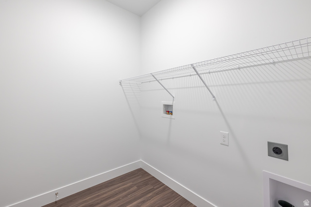 4662 Poplar Way, Unit Q303 Mapleton, UT 84664 - Photo 11 of 18 Laundry area with dark wood-style flooring, washer hookup, and electric dryer hookup