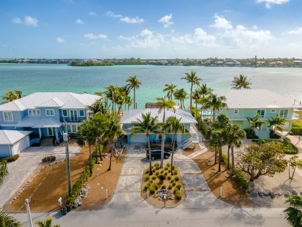 a view of a lake with a patio