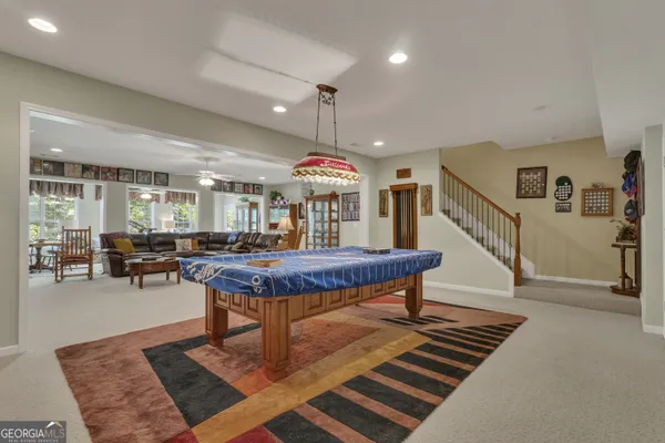 an aerial view of a house with a garden