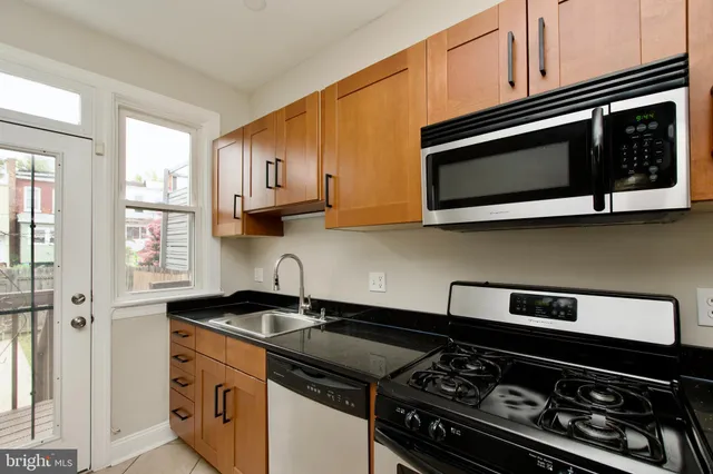 a kitchen with stainless steel appliances granite countertop a stove and a microwave