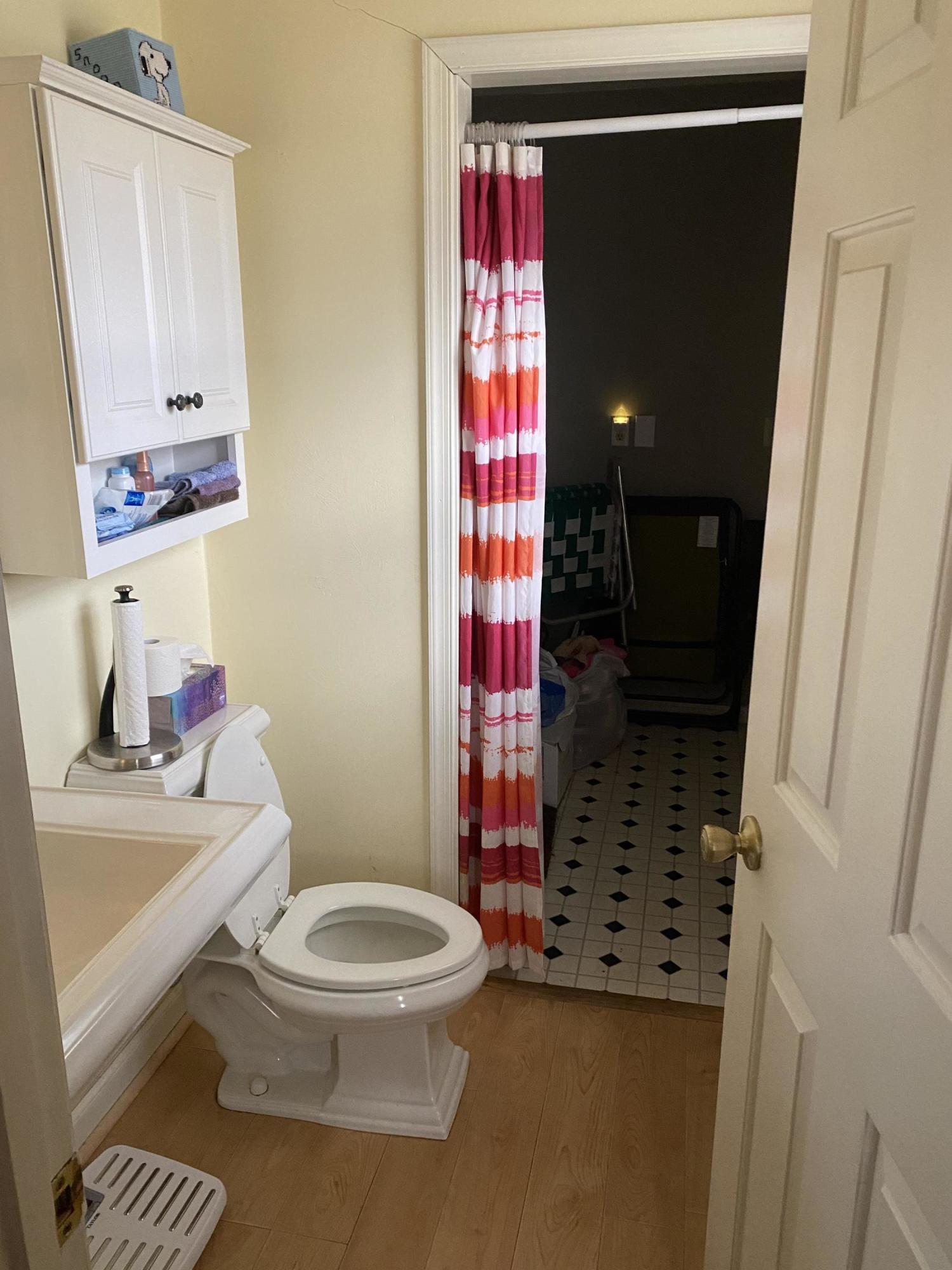 2746 Morgans Mill Road Goodview, VA 24095 - Photo 7 of 13 a bathroom with a toilet and a shower curtain