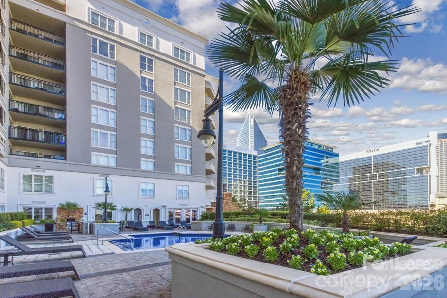 a front view of a multi story building