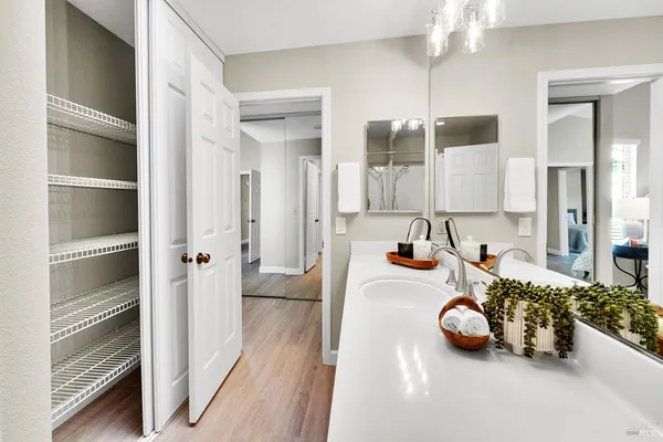 a view of a swimming pool with a lounge chair