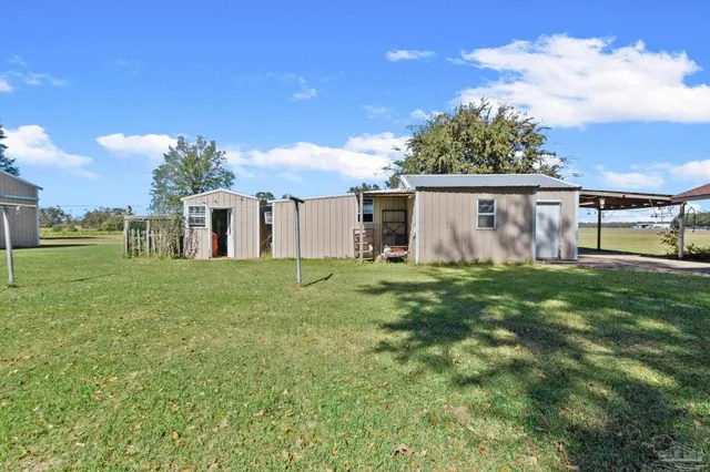 a view of house with a backyard