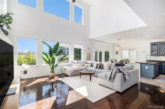 a living room with furniture potted plant and a flat screen tv