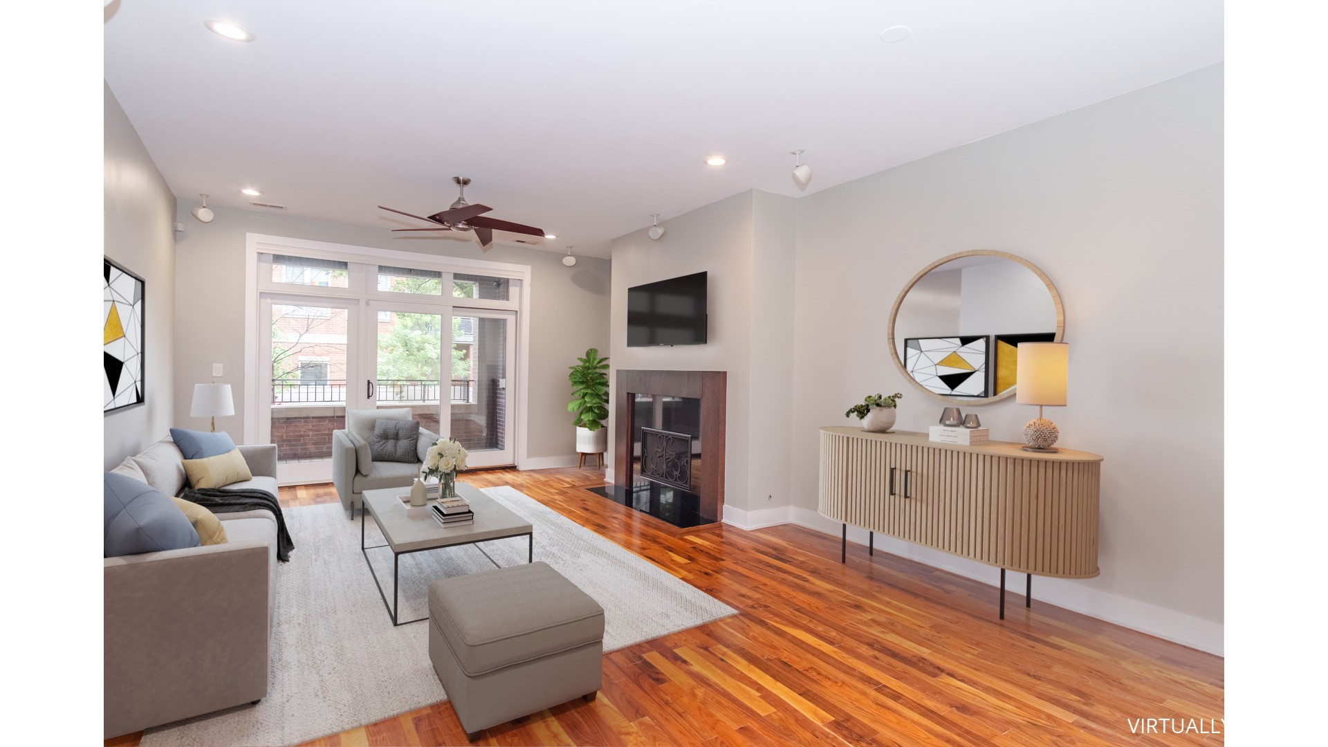 1242 West Jackson Boulevard, Unit 1W Chicago, IL 60607 - Photo 8 of 24 a living room with furniture and a fireplace