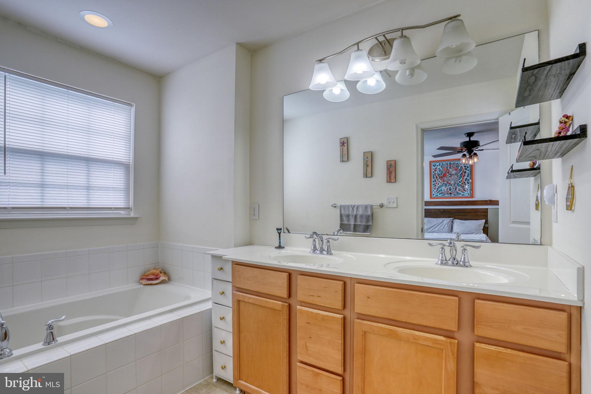 602 Barrie Road Middletown, DE 19709 - Photo 20 of 35 a bathroom with a sink a large mirror and a bathtub