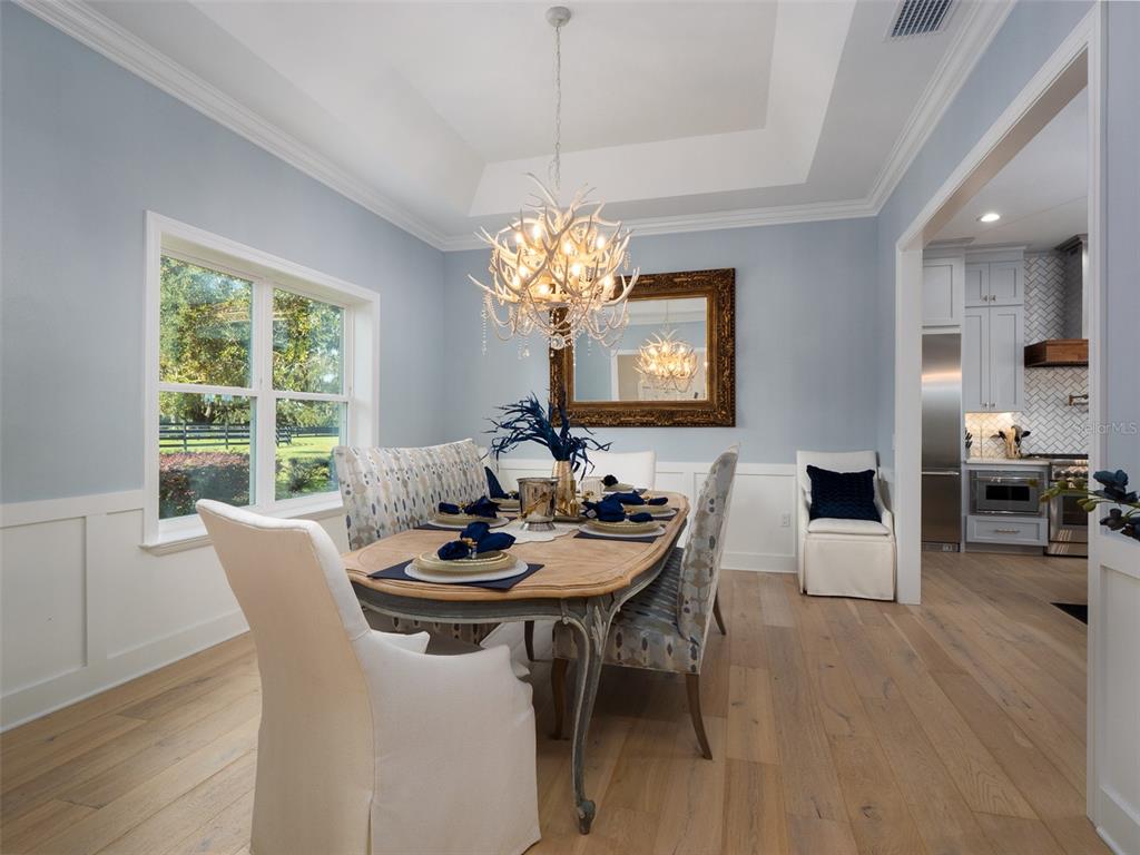 15225 Northwest 112th Place Road Morriston, FL 32668 - Photo 6 of 39 a dining room with furniture a chandelier and wooden floor