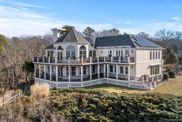 an aerial view of a house with a garden