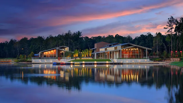 a view of a lake with houses