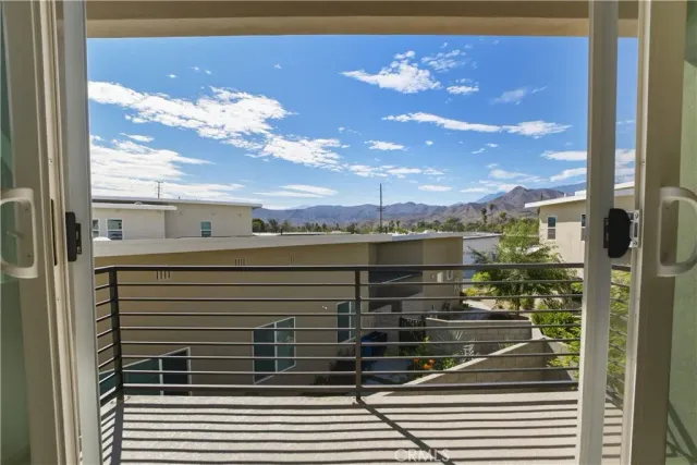 a view of balcony with seating space