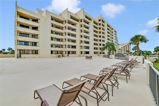 a view of a city from a patio