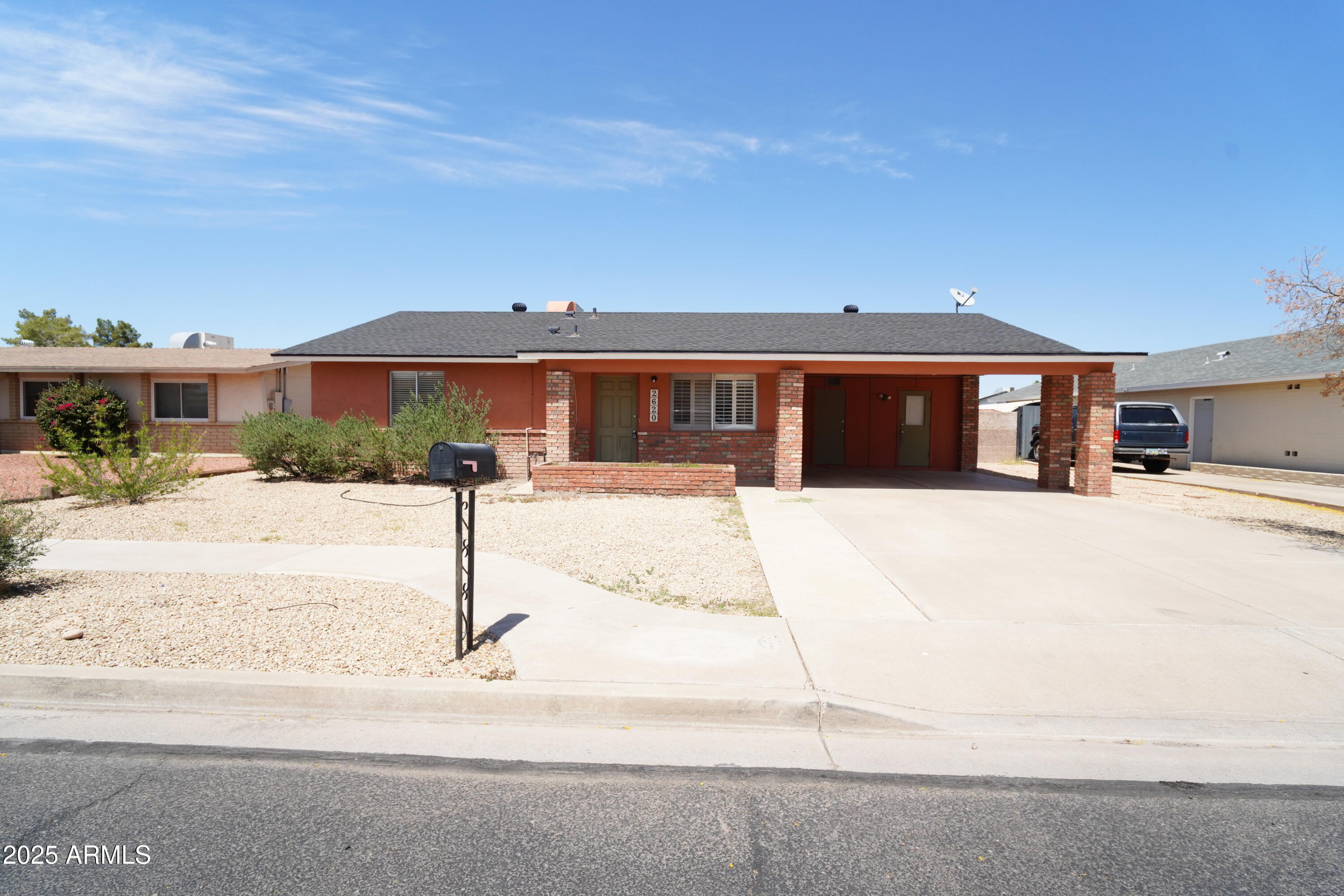 a front view of a building with street