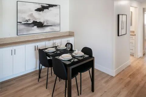 a table and chairs in a room